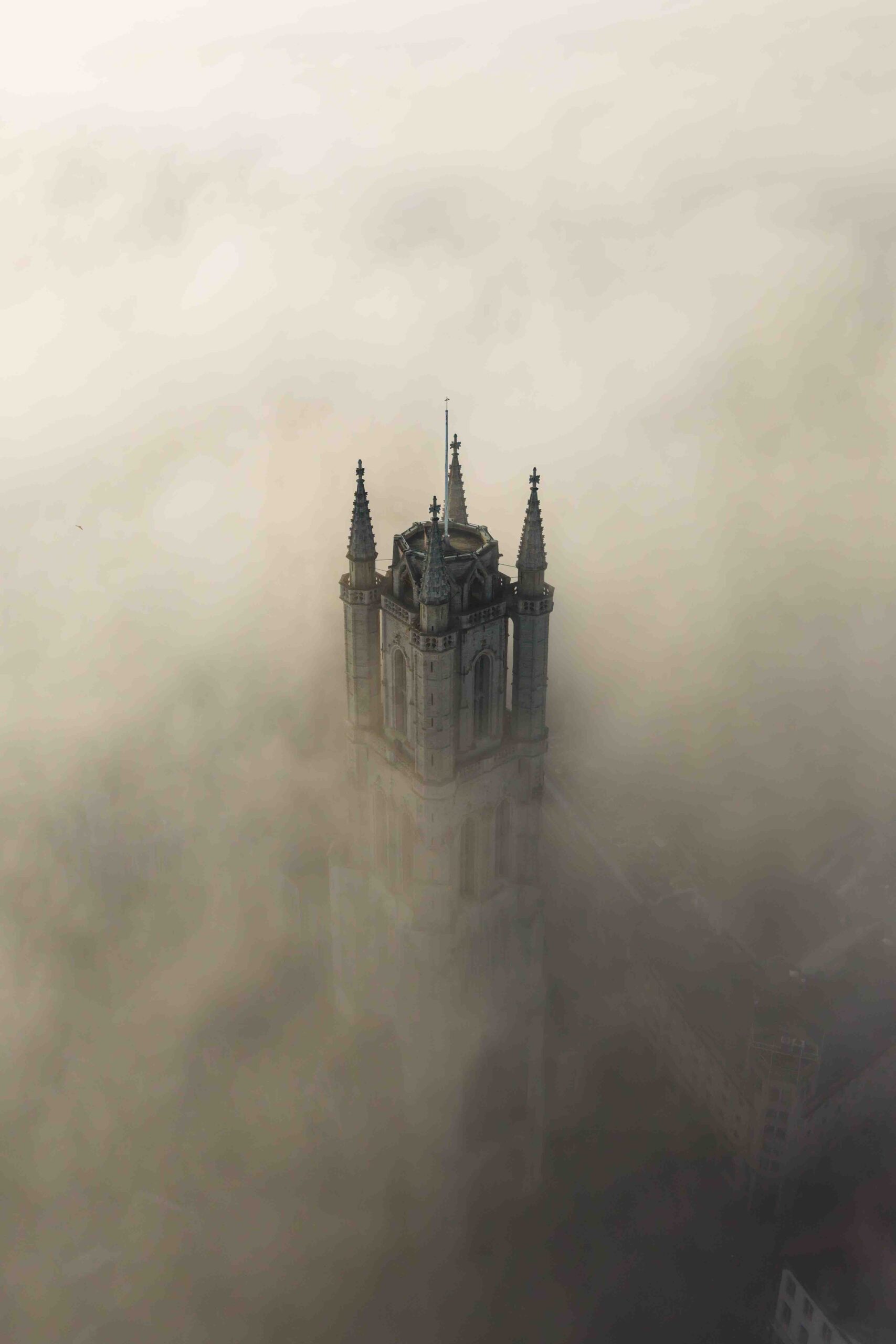 St. Bavo's Cathedral in Ghent in the morning mist.